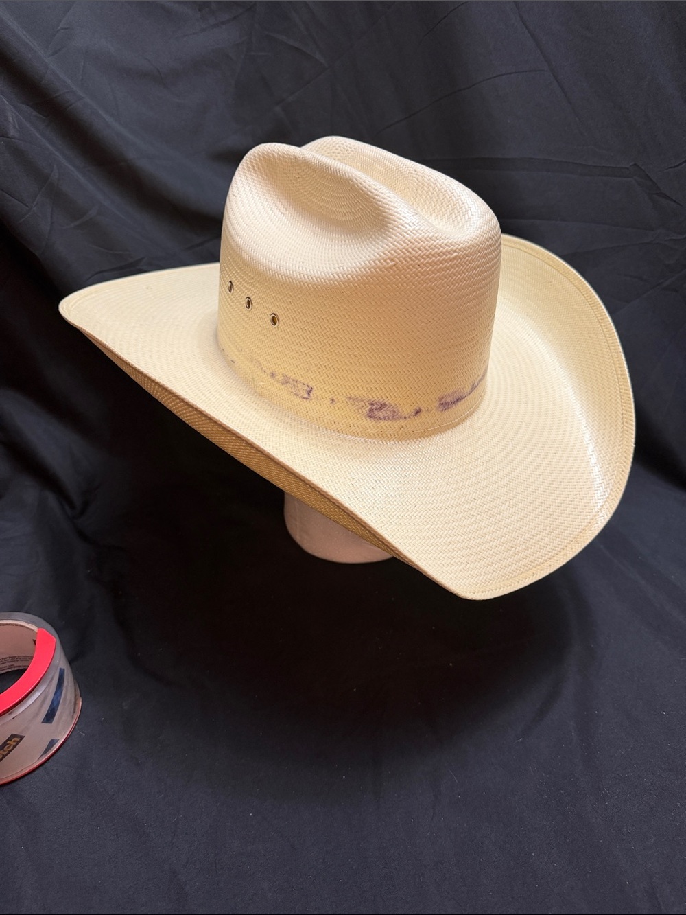 Larry Mahan Natural Straw Western Cowboy Hat 7 1/4 Stained.